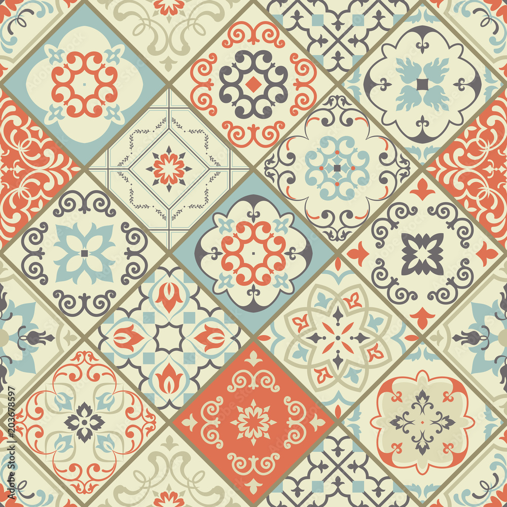 Obraz premium Pattern for print, web design, textile, identity, patchwork. Geometric texture. Vector endless ornaments with abstract shapes
