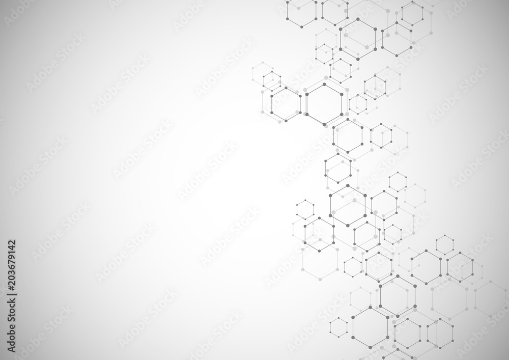 Obraz premium Vector hexagonal background. Digital geometric abstraction with lines and dots. Geometric abstract design.