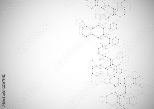 Vector hexagonal background. Digital geometric abstraction with lines and dots. Geometric abstract design.