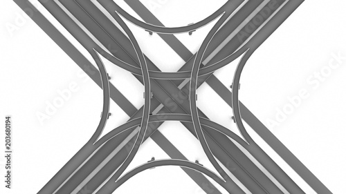 Intersection highway cross traffic city road. 3D rendering
