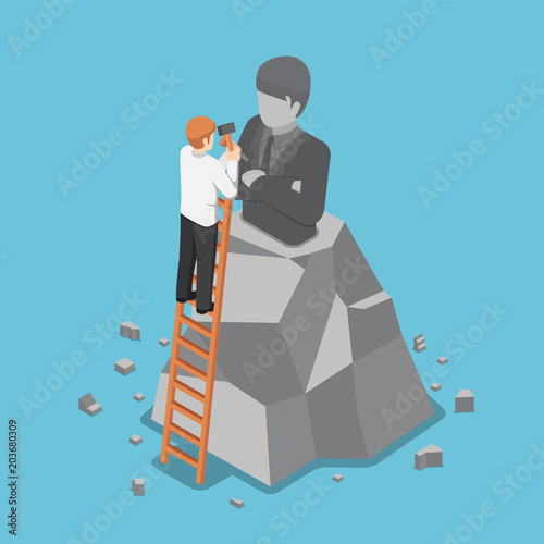 Isometric businessman creating the model of his statue