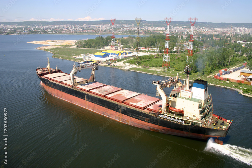 Big cargo ship arriving in port