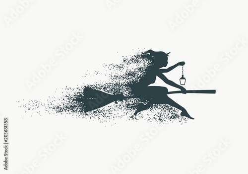 Fotótapéta Illustration of flying young witch icon composed of particles