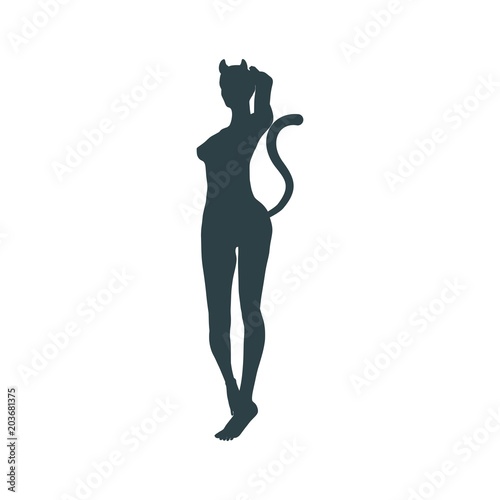 The silhouette of a woman with cat ears and tail