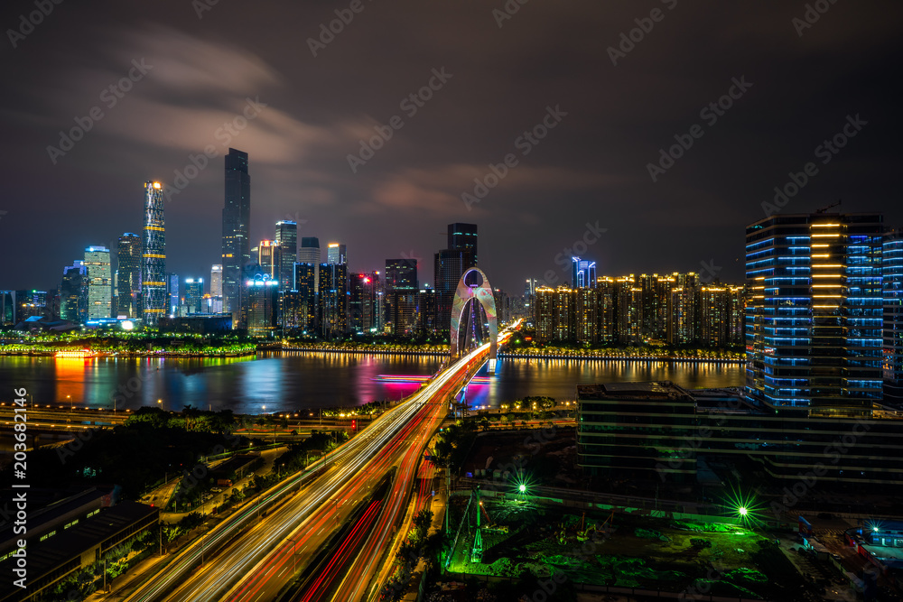 Modern city scape, business center, fast developing, night view