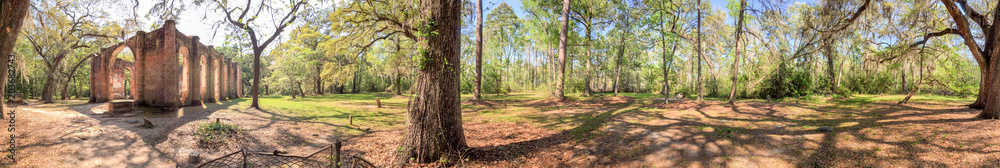 Old Sheldon Church panoramic view, South Carolina Old Sheldon Church panoramic view, South Carolina