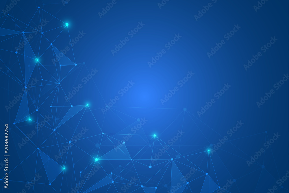 Abstract background with connected lines and dots. Geometric and polygonal communication.