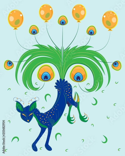 Fantastic cat in feathers a peacock