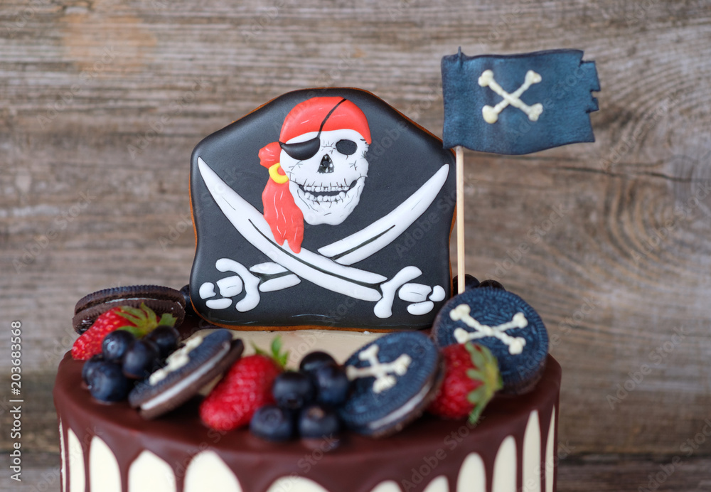 homemade children's cake in pirate style homemade children's cake in pirate style