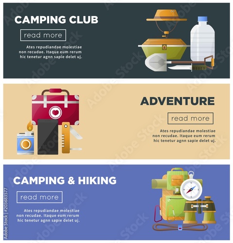Summer camp club vector camping web banners