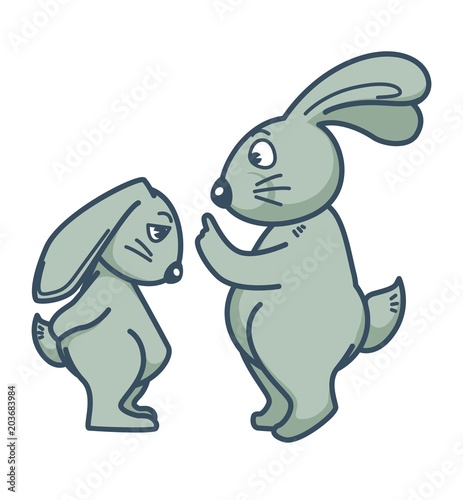 Mother rabbit scolds baby bunny with sorry muzzle
