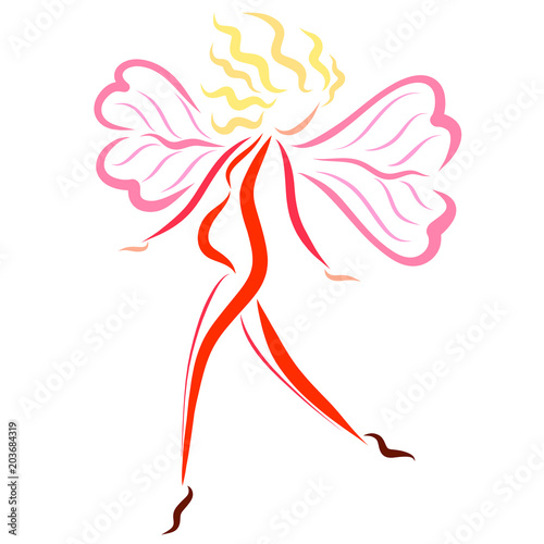 winged pregnant woman walking lightly or dancing
