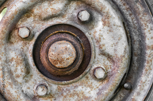 Rusty old wheel close up