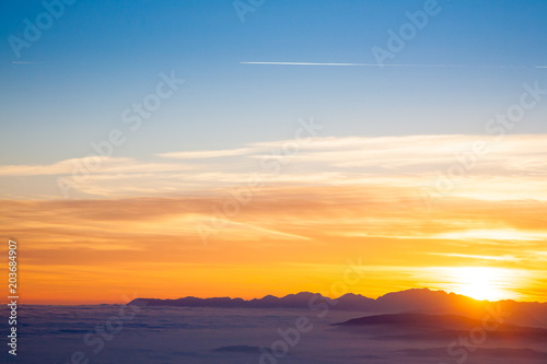 Mountain silhouette at sundown