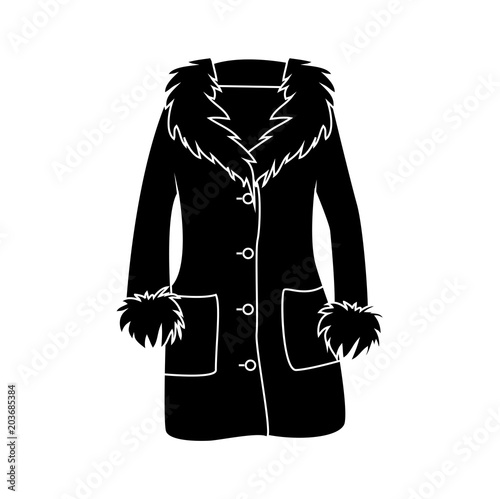 Cartoon fur winter coat silhouette isolated on white background