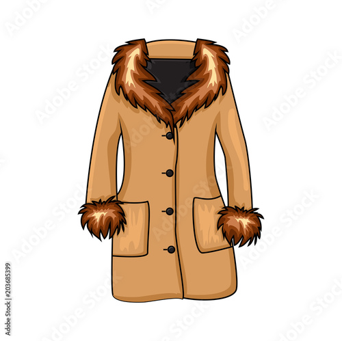 Cartoon fur winter coat isolated on white background