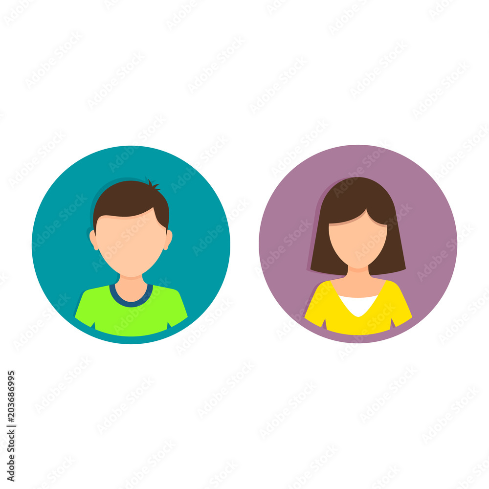 Man and woman avatar profile in flat design. Male and Female face icon ...