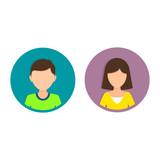 Man and woman avatar profile in flat design. Male and Female face icon. Vector color illustration