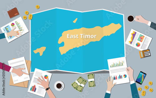 east timor country growth nation team discuss with fold maps view from top