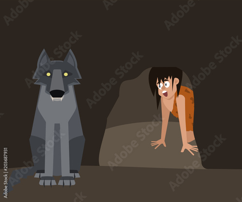 dangers of caveman life vector cartoon