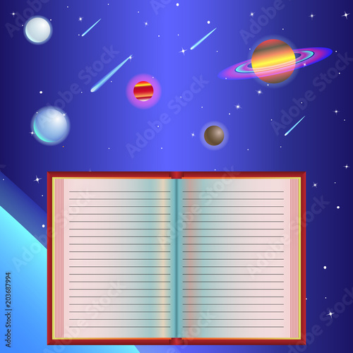 book on the background of space among planets, stars, comets and meteorites