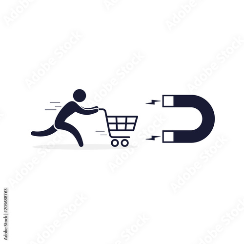 Magnet attract customers icon. Vector business conept illustration