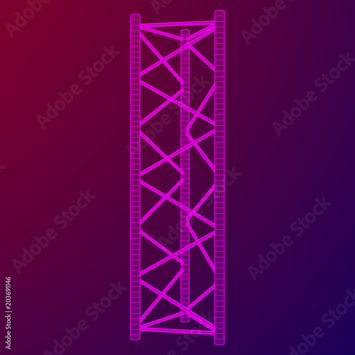 Truss girder element. Wireframe low poly mesh vector illustration.