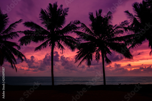 View of the sunset at Mai Khao Beach in Phuket, Thailand