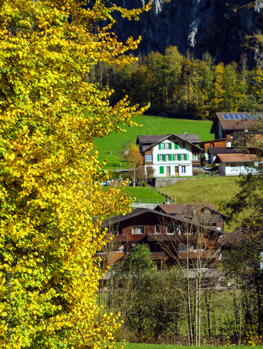 Obraz na płótnie Traditional Chalets of village in Lauterbrunnen Valley, Bernese Highlands, Switzerland w salonie