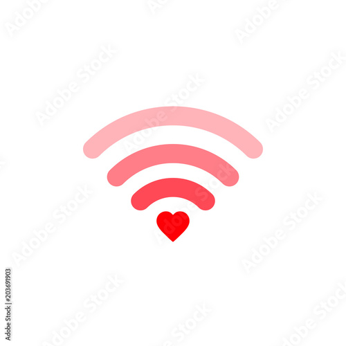 Heart wifi. Vector heart connect icon in flat style. Heart signal. Love connection. Wifi hotspot signal. Love signal. Wifi sign photo