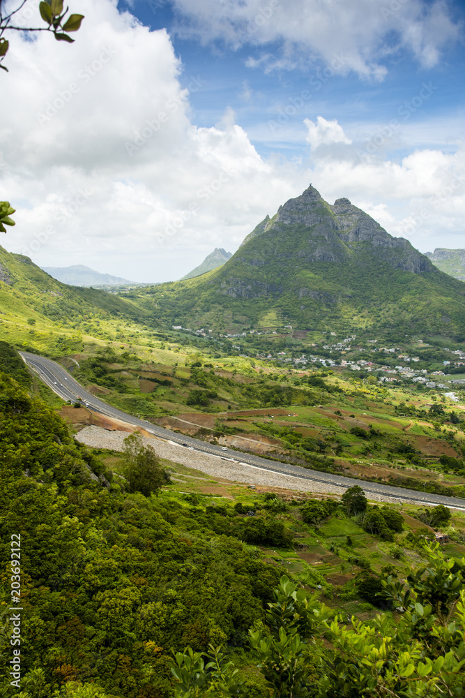 Pieter Both mountain, landmark of Mauritius and northern highway - portrait orientation