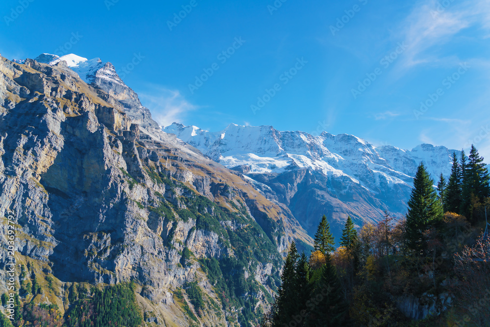Jungfrau mountain as seen from Murren village, Bernese Highlands, Switzerland