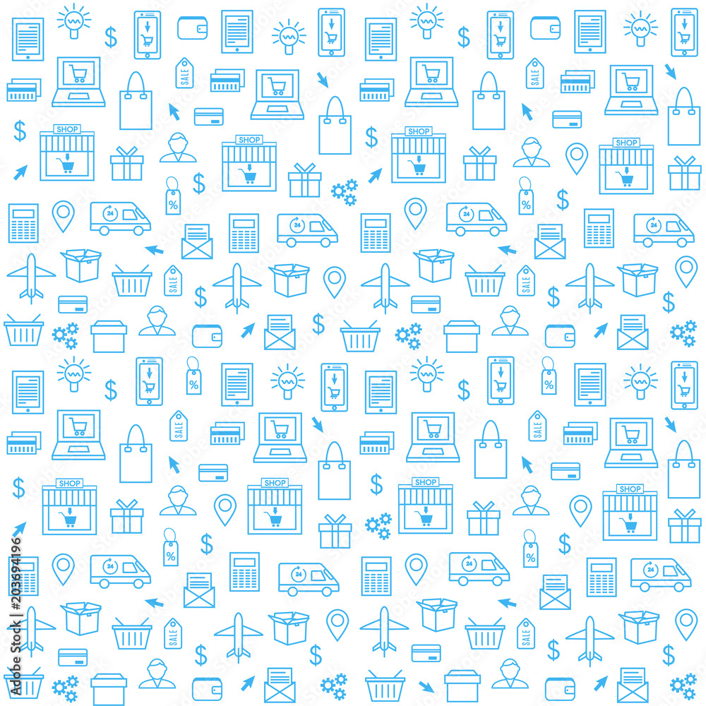 Naklejka premium Seamless Pattern With Online Shopping Icons in Thin Line Style.