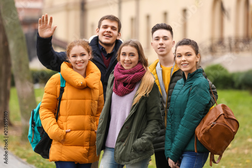 Group of cheerful teenagers...