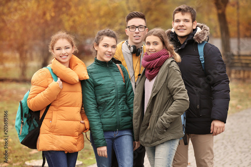 Group of cheerful teenagers...