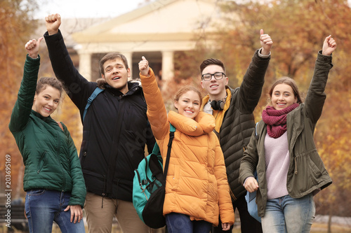Group of cheerful teenagers...