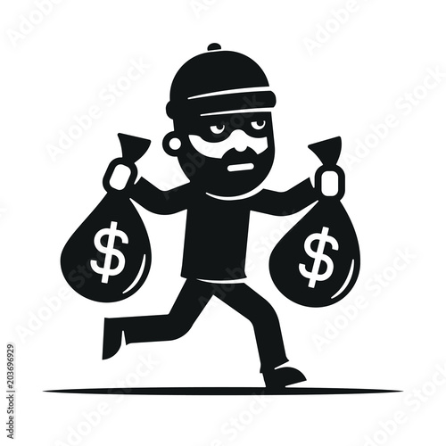 Thief stole the money. Robber icon. Bandit.