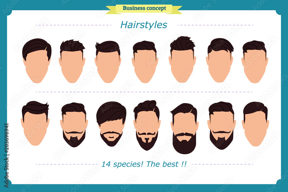 Hair styling vector illustration isolated on white 's haircut  and , side. Man faces. Gentleman haircuts and shaves. hair  abstract model flat cartoon shapes design. Stock Vector | Adobe Stock