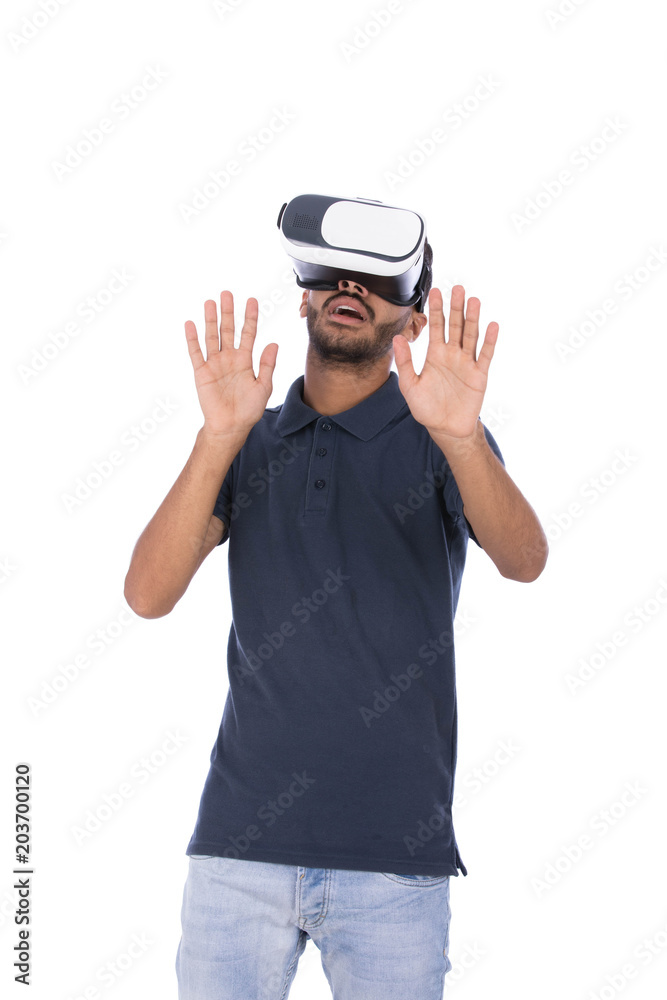 frightened VR glasses player frightened VR glasses player