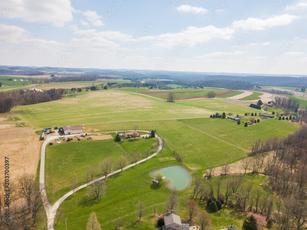 Aerial of Farmland in Cross Roads, Pennsylvania