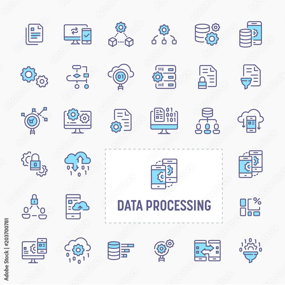 Data Processing Icon Set Stock Vector | Adobe Stock