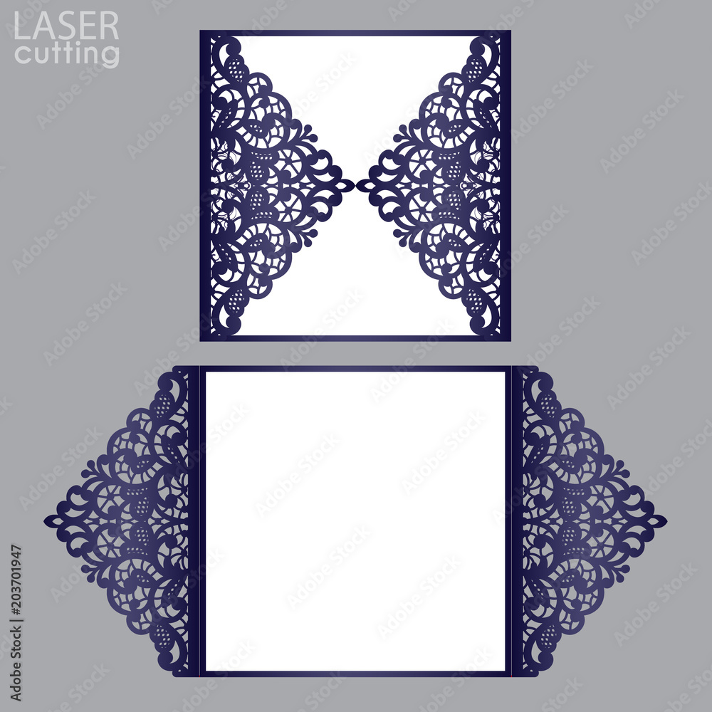 Laser cut wedding invitation card 5x7 template vector. Die cut paper