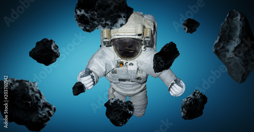 Fototapeta Naklejka Na Ścianę i Meble -  Astronaut isolated on blue background 3D rendering elements of this image furnished by NASA