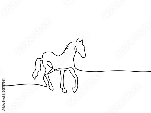 Continuous one line drawing. Horse logo. Black and white vector illustration. Concept for logo, card, banner, poster, flyer