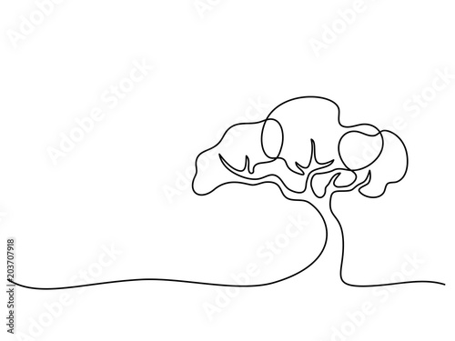Continuous line drawing. Tree logo. Vector illustration. Concept for logo, card, banner poster flyer