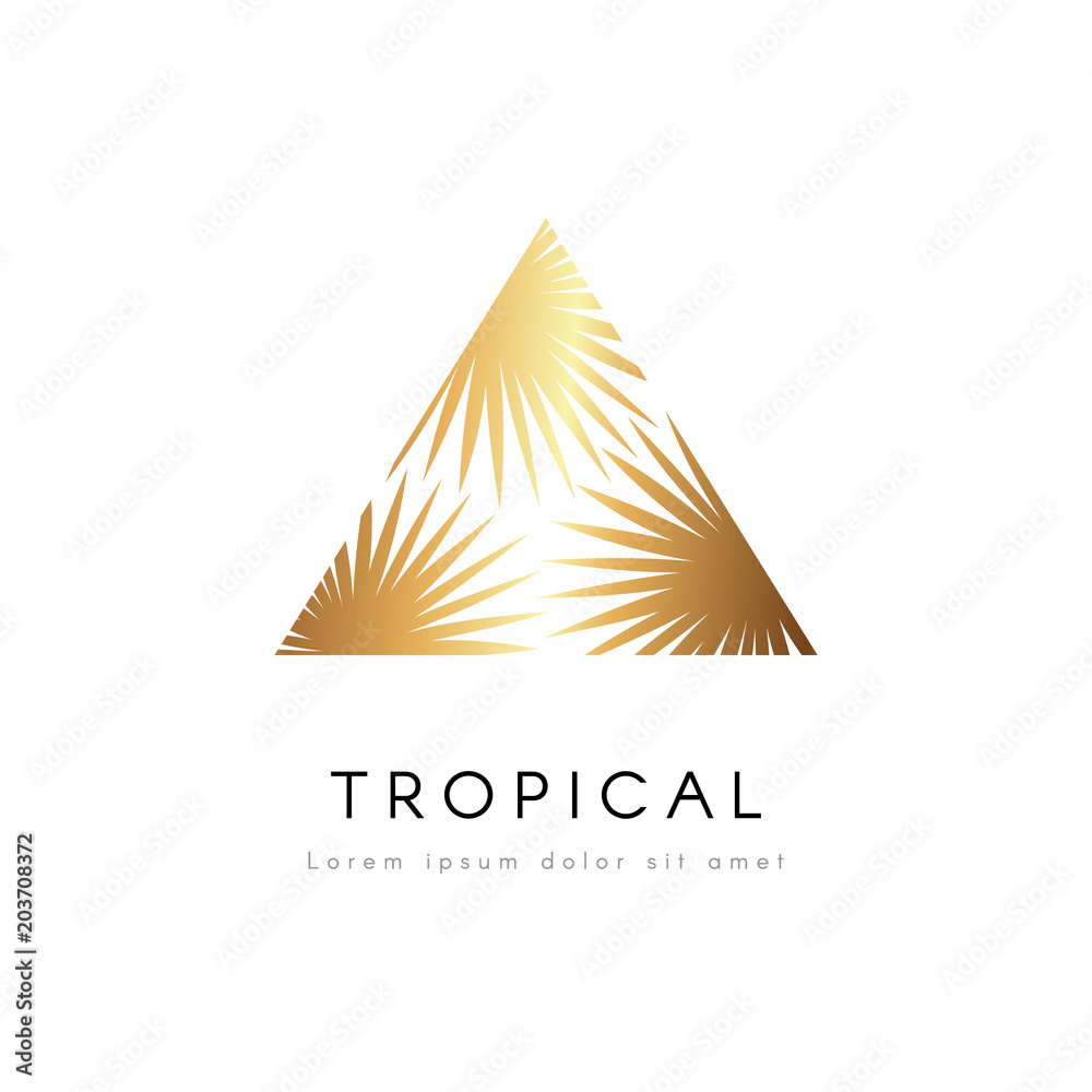 Tropical exotic emblem. Golden palm tree leaves vector logo.