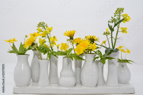 Fototapeta Naklejka Na Ścianę i Meble -  gelbe Wiesenblumen in styler Vasen Kombination