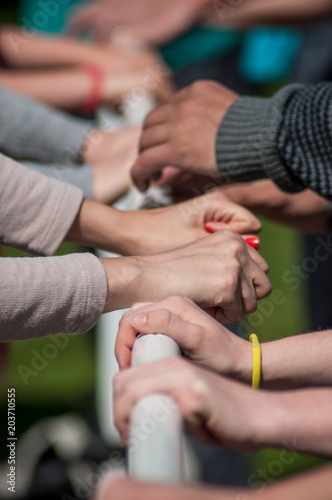 closeup of women hands on wooden barr at classic dance event in outdoor © pixarno
