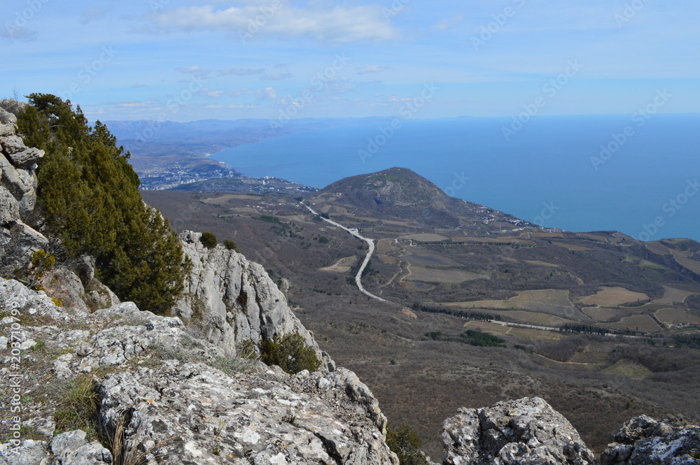mountains and the sea, spring landscape mountains and the sea, spring landscape
