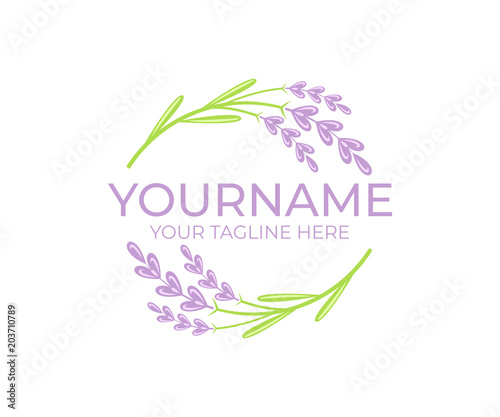 Fototapeta Naklejka Na Ścianę i Meble -  Lavender flower and plant, logo template. Beauty and natural cosmetic oil, circular vectorial design. Nature and organic essential oil, illustration
